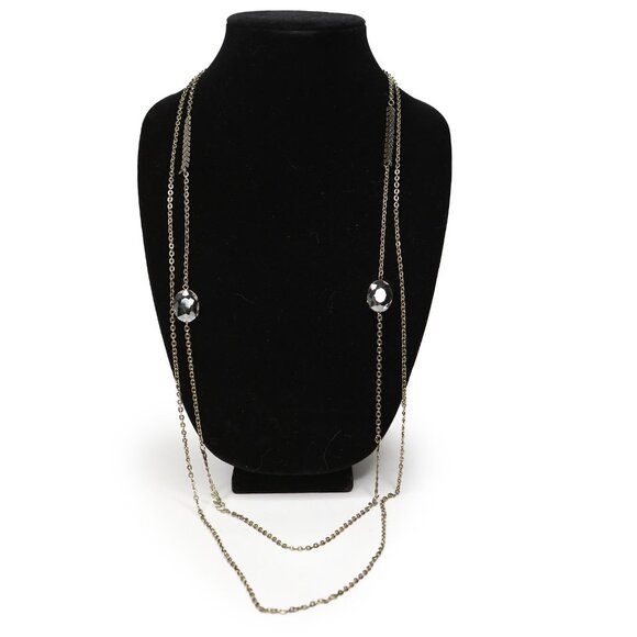 Vintage Charming Charlie Long Double Strand Necklace Gold Tone Chevron Beaded - Picture 3 of 11